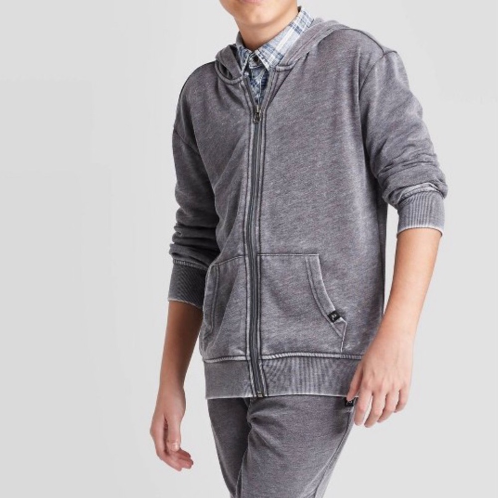 BOYS SOFT GRAY ZIP UP HOODIE SIZE XL (16)